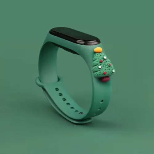 Strap Xmas karácsonyi óraszíj Xiaomi Mi Band 4 / Mi Band 3 sötétzöld fenyőfa