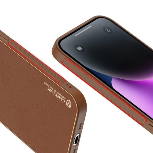 iPhone 14 Plus Dux Ducis Yolo TPU és PU bőr tok barna