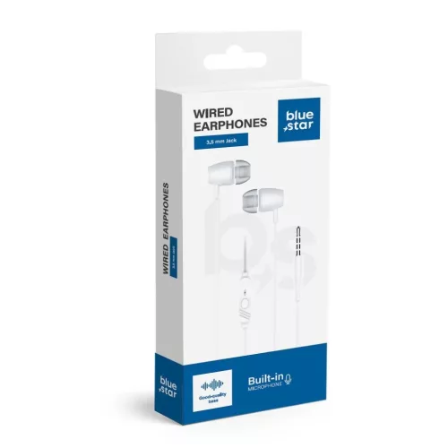 BLUE STAR vezetékes fülhallgatók Jack 3,5 mm mikrofonnal PA-E67 1,2 m fehér
