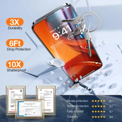 Torras - GlassGo Epic Privacy - iPhone 15 Pro Max - Fekete üvegfólia