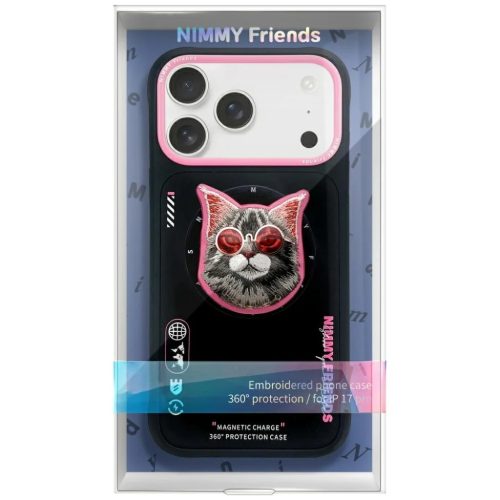 iPhone 17 Pro Max Nimmy Glasses Cool Cat MagSafe fekete-rózsaszín tok