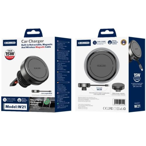 JELLICO Magsafe autós telefontartó vezeték nélküli töltéssel szellőzőre W21 15W fekete