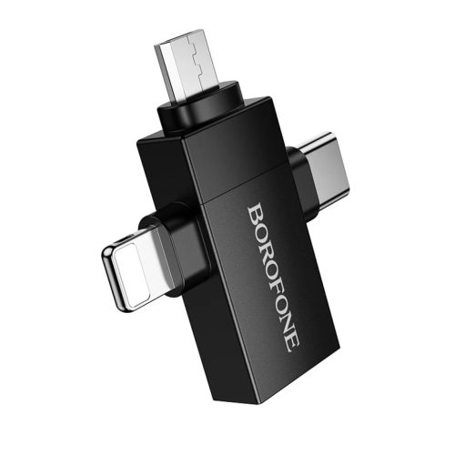 Borofone Adapter BV26D - USB to Lightning/Type C/Micro USB - fekete