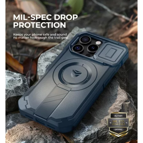 iPhone 16 Pro Dexnor Magsafe 360 tok, kihajtható állvánnyal, kék ütésálló