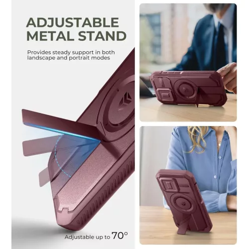 iPhone 16 Pro Dexnor Magsafe 360 tok, kihajtható állvánnyal, piros ütésálló