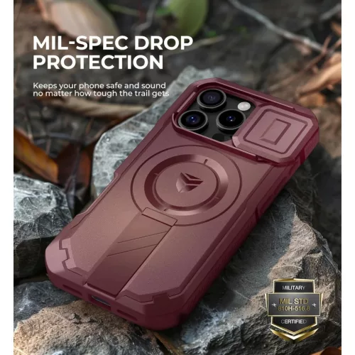 iPhone 16 Pro Dexnor Magsafe 360 tok, kihajtható állvánnyal, piros ütésálló