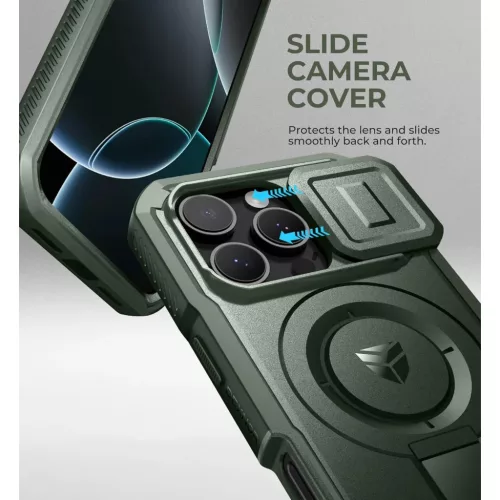 iPhone 16 Pro Dexnor Magsafe 360 tok, kihajtható állvánnyal, zöld ütésálló