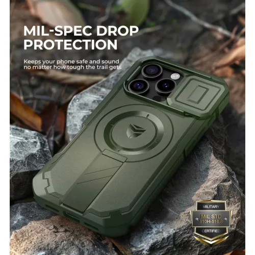 iPhone 16 Pro Dexnor Magsafe 360 tok, kihajtható állvánnyal, zöld ütésálló