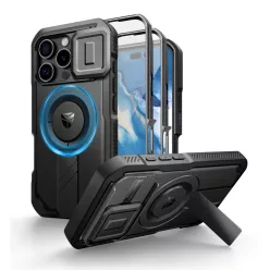   iPhone 16 Pro Dexnor Magsafe 360 tok, kihajtható állvánnyal, fekete ütésálló
