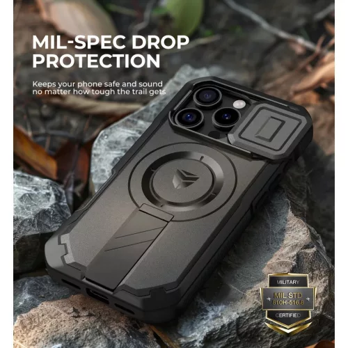 iPhone 16 Pro Dexnor Magsafe 360 tok, kihajtható állvánnyal, fekete ütésálló