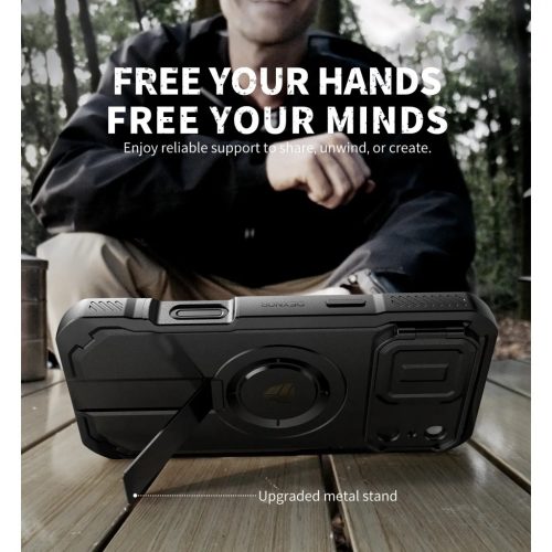 iPhone 17 Pro Max Dexnor MagSafe ütésálló 360 tok kihajtható állvánnyal és kameravédővel fekete