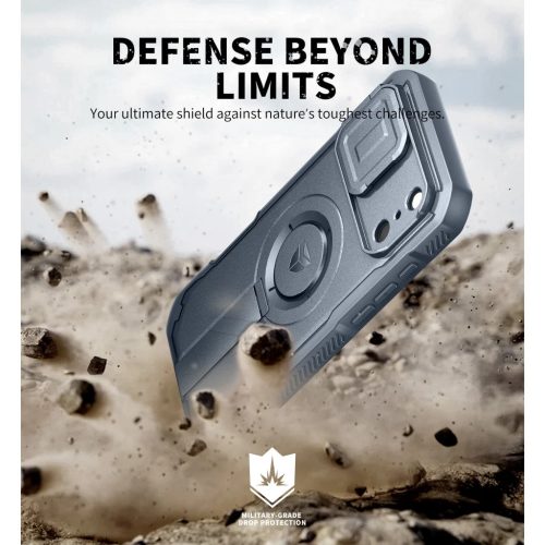 iPhone 17 Pro Max Dexnor MagSafe ütésálló 360 tok kihajtható állvánnyal és kameravédővel kék