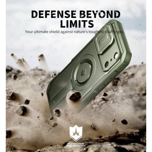 iPhone 17 Pro Max Dexnor MagSafe ütésálló 360 tok kihajtható állvánnyal és kameravédővel zöld