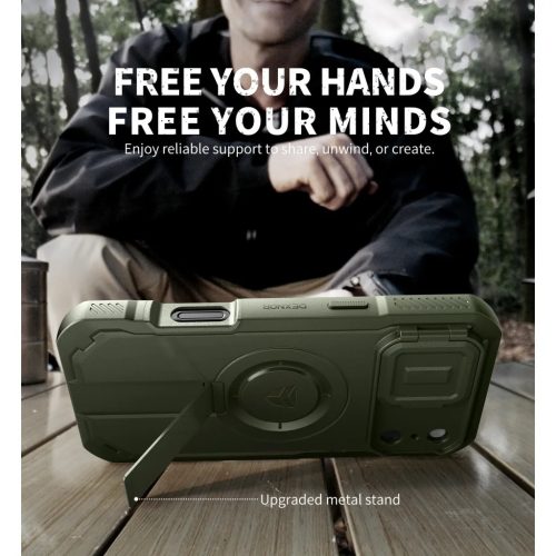 iPhone 17 Pro Max Dexnor MagSafe ütésálló 360 tok kihajtható állvánnyal és kameravédővel zöld