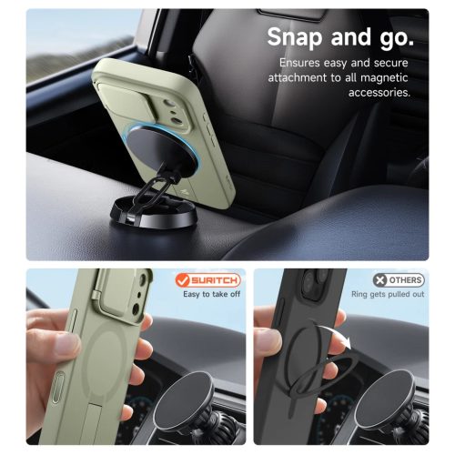 iPhone 17 Pro Max Suritch MagSafe ütésálló tok kihajtható állvánnyal és kameravédővel zöld