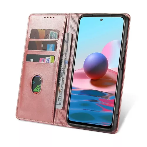 Samsung Galaxy A17 mágneses PU bőr fliptok kártyatartóval rózsaszín Alphajack