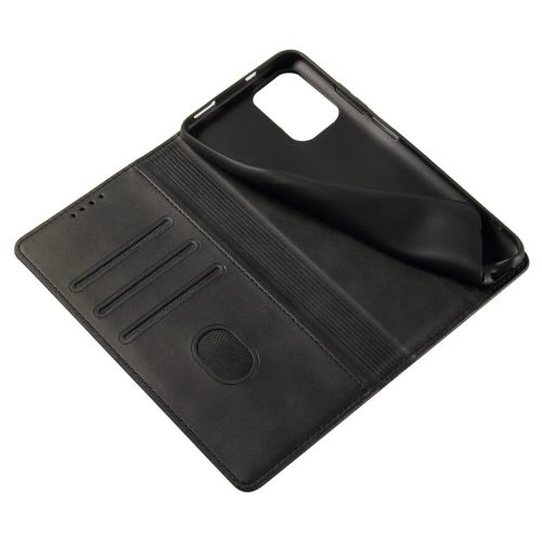 iPhone 17 Pro Max mágneses PU bőr fliptok kártyatartóval pánt nélküli fekete Alphajack