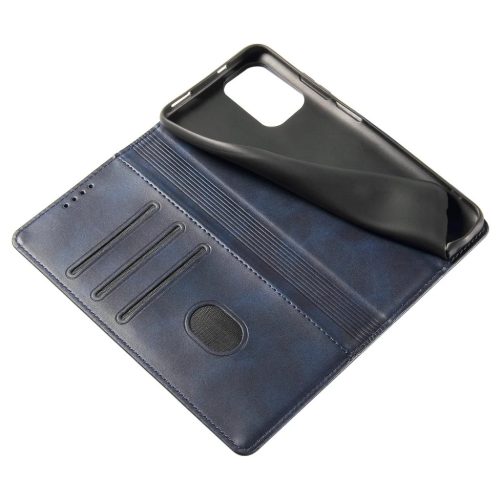 iPhone 17 Pro Max mágneses PU bőr fliptok kártyatartóval pánt nélküli kék Alphajack