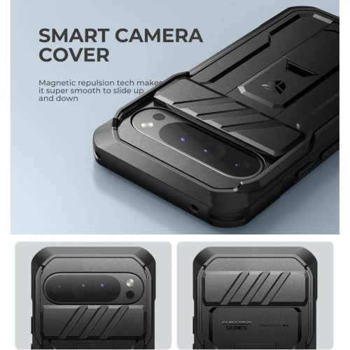 Google Pixel 9 Pro XL Dexnor 360 ütésálló tok kihajtható állvánnyal és kameravédővel fekete