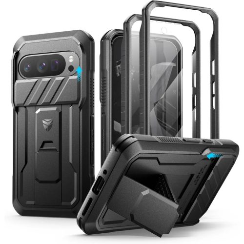 Google Pixel 9 Pro Dexnor 360 ütésálló tok kihajtható állvánnyal és kameravédővel fekete