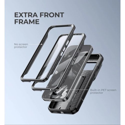 Google Pixel 9 Pro Dexnor 360 ütésálló tok kihajtható állvánnyal és kameravédővel fekete