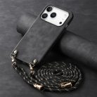 iPhone 17 Pro Max vintage bőrutánzatú, kemény hátlapos tok vállpánttal fekete Alphajack