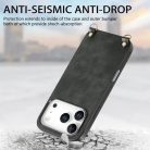 iPhone 17 Pro Max vintage bőrutánzatú, kemény hátlapos tok vállpánttal fekete Alphajack