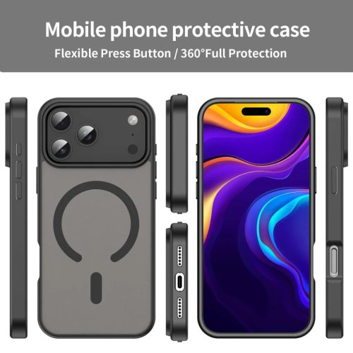iPhone 17 Pro Max Fanying Series áttetsző fekete MagSafe hibrid (TPU + PC) matt tok Alphajack