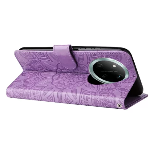 Honor Magic 7 Lite napraforgó mintás dombornyomott fliptok – lila