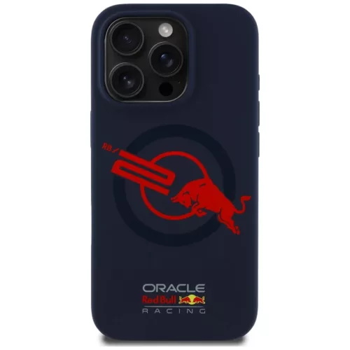 iPhone 15 Pro Red Bull HC Szilikon ORBR20 Logó Piros Szegéllyel MagSafe tok sötétkék