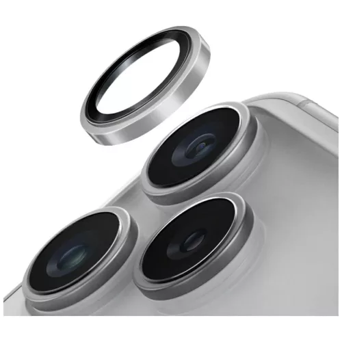 iPhone 17 Pro / 17 Pro Max Ezüst üvegfólia Uniq Optix Prime Kamera Lencsevédő készülékhez alkalmazó eszközzel