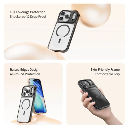 iPhone 17 Pro Max átlátszó-fekete Rock Guard Series Mágneses tok