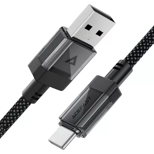 Adatkábel Acefast C12-04 - Gyors töltés, USB Type-C, 3A, Átlátszó burkolat, Fonott nylon, 1.2m - Fekete