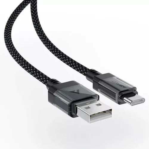 Adatkábel Acefast C12-04 - Gyors töltés, USB Type-C, 3A, Átlátszó burkolat, Fonott nylon, 1.2m - Fekete