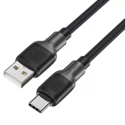   Acefast Gyors töltőkábellel USB-ről Type-C-re, 3A, 25.000 hajlítás, tartós szilikon, 1.2m - Fekete