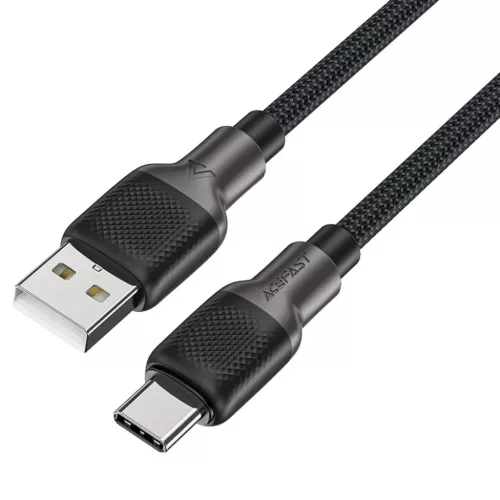 Acefast Gyors töltőkábellel USB-ről Type-C-re, 3A, 25.000 hajlítás, tartós szilikon, 1.2m - Fekete