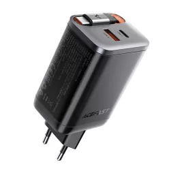   Acefast Fali Töltő (A111) Visszahúzható Kábellel, Gyors Töltés, GaN, 2x Type-C, USB, 67W, 3A, 65cm - Fekete