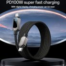 Yesido - Adatkábel (CA179) - Szupergyors töltés, digitális kijelzővel, Type-C to Type-C, 100W, 5A, 480Mbps, 1.2m - Fekete