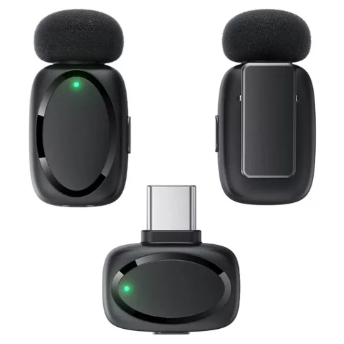 Acefast - Wireless Lavalier Microphones (R2) - Type-C, 360°, zajcsökkentés, dupla mikrofonos felvétel, 300mAh, ultra alacsony késleltetés - fekete