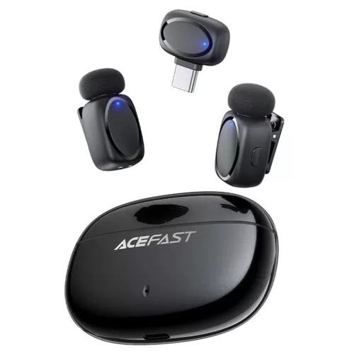 Acefast - Wireless Lavalier Microphones (R2) - Type-C, 360°, zajcsökkentés, dupla mikrofonos felvétel, 300mAh, ultra alacsony késleltetés - fekete