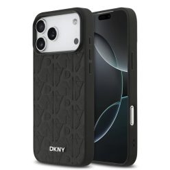   iPhone 17 Pro Max Fekete DKNY PU Bőrből készült Rács Mintás Magsafe tok