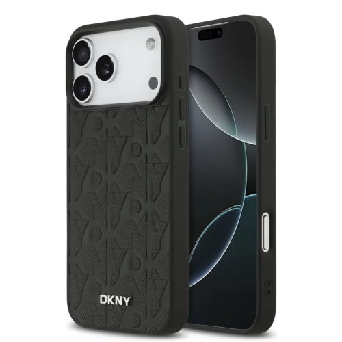 iPhone 17 Pro Max Fekete DKNY PU Bőrből készült Rács Mintás Magsafe tok
