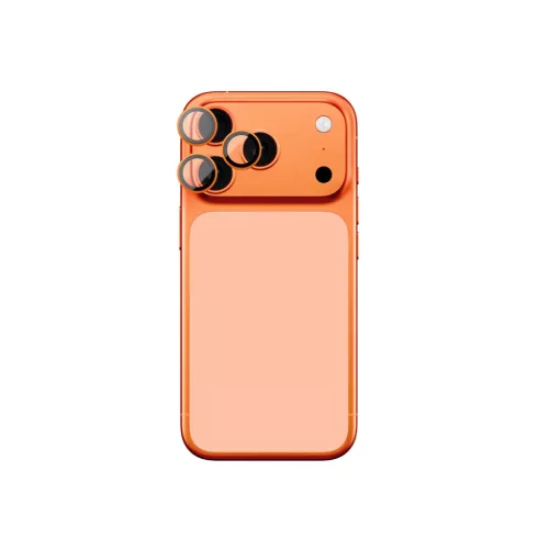 AmazingThing Kamera Üvegfólia iPhone 17 Pro / Pro Max - narancssárga kerettel üvegfólia