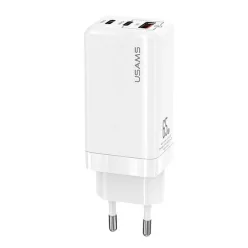   USAMS Falitöltő MT 2xUSB-C + USB GaN 65W T33 PD (csak fej) Gyors töltés fehér CC110TC02 (US-CC)