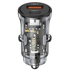   USAMS autós töltő 1xUSB+1xUSB-C C32 30W Gyors Töltés fekete CC164CC01 (US-CC164)