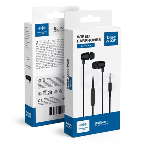 BLUE STAR vezetékes fülhallgatók Jack 3,5 mm mikrofonnal PA-E67 1,2 m fehér