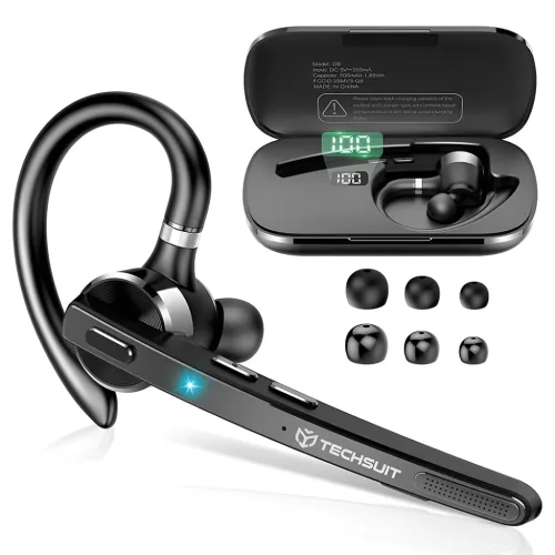 Bluetooth Headset Techsuit TalkZen (G9) - HandsFree, Bluetooth 5.1, Dual Noise Cancelling Microphone, 500mAh, 72 óra - Fekete.