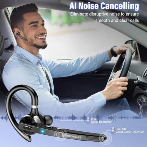 Bluetooth Headset Techsuit TalkZen (G9) - HandsFree, Bluetooth 5.1, Dual Noise Cancelling Microphone, 500mAh, 72 óra - Fekete.