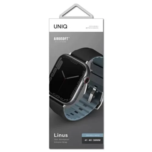 Apple Watch Series 1-8/SE/SE2/SE3 38/40/41 mm UNIQ Linus Szíj Airosoft Szilikon éjfekete
