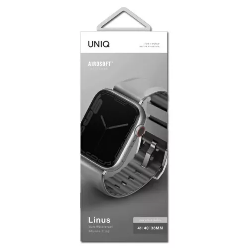 Apple Watch 1/2/3/4/5/6/7/8/9/SE/SE2/SE3 38/40/41 mm UNIQ Linus Szíj Airosoft Szilikon kréta szürke